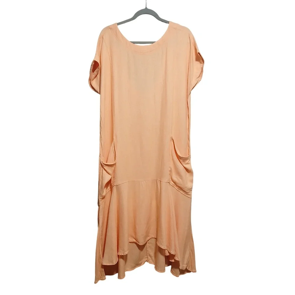 Free People Peach Midi Dress Deep Scoop Back‎ Ruffle Hem Pockets OB891286 Mens S
